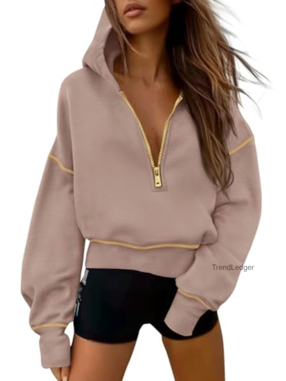 Women's Half Zip Cropped Hoodie Fleece Lined Sweatshirt Long Sleeve Pullover